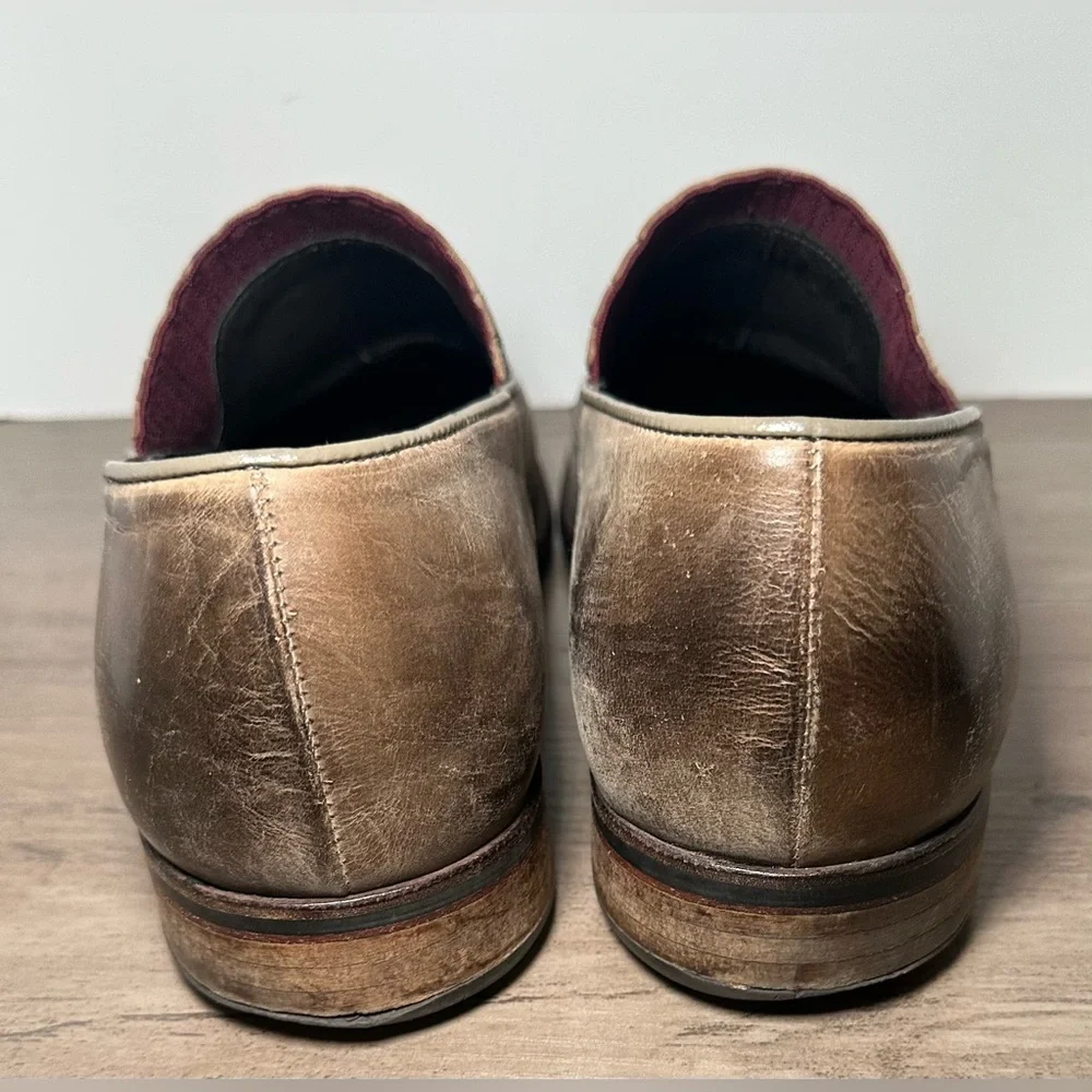 BACCO BUCCI  Mens Tan Distressed Italian Leather Slip On Loafer Shoes Size 10.5.